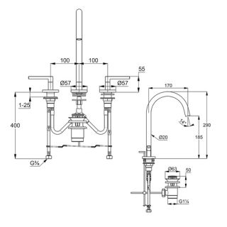 Смеситель для раковины Kludi Nova Fonte Puristic на три отверстия хром 201430515 Смеситель для раковины Kludi Nova Fonte Puristic на три отверстия хром 201430515