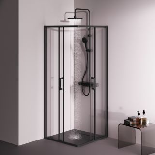 Душевой уголок Am.Pm Above W9XG-403-8080-BT 80x80 см профиль чёрный матовый стекло прозрачное