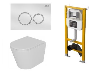 Комплект D&K Унитаз подвесной безободковый DT1026016, Инсталляция DI8050127, Клавиша смыва DB1529016, белый (DS1021616)