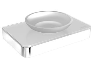 Мыльница Lemark Glass Line 9741037 с держателем хром/белое стекло