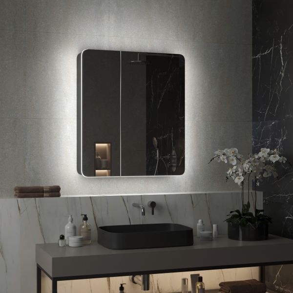 Зеркало-шкаф Reflexion Black 76 RF2002BL с  подсветкой 76х85