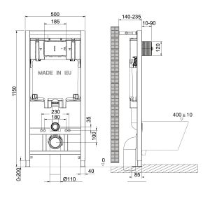 Инсталляция для подвесного унитаза Lemark Peneda 9880314 с кнопкой смыва Bit хром матовый