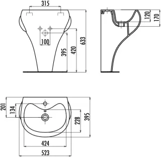 Раковина напольная Creavit Ducky DC052-00CB00E-MA00 53 см белый