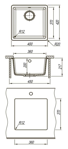 Кухонная мойка Lemark Sinara 400-U 9910061 антрацит