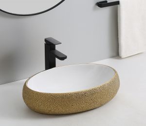 Раковина CeramaLux 433J бело-золотая 49 см