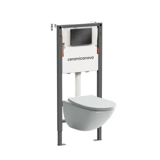 Комплект Ceramicanova подвесной унитаз Mono Rimless+ инсталляция Balance кнопка Square чёрный матовый