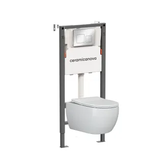 Комплект Ceramicanova подвесной унитаз Play Rimless+ инсталляция Balance кнопка Square хром