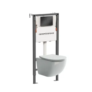 Комплект Ceramicanova подвесной унитаз Forma Rimless инсталляция Balance кнопка Square чёрный матовый