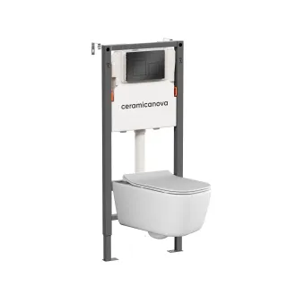 Комплект Ceramicanova подвесной унитаз New Day Rimless+ инсталляция Balance кнопка Square чёрный матовый