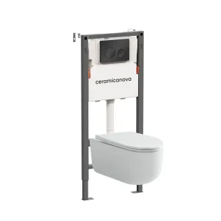 Комплект Ceramicanova подвесной унитаз Ulma Rimless+ инсталляция Balance кнопка Circle чёрный матовый