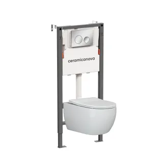 Комплект Ceramicanova подвесной унитаз Play Rimless+ инсталляция Balance кнопка Circle хром