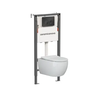 Комплект Ceramicanova подвесной унитаз Play Rimless+ инсталляция Balance кнопка Circle чёрный матовый