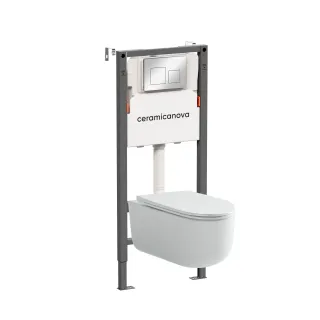 Комплект Ceramicanova подвесной унитаз Ulma Rimless+ инсталляция Balance кнопка Square хром