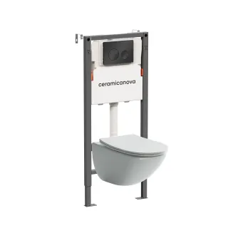 Комплект Ceramicanova подвесной унитаз Mono Rimless+ инсталляция Balance кнопка Circle чёрный матовый