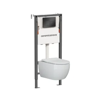 Комплект Ceramicanova подвесной унитаз Play Rimless+ инсталляция Balance кнопка Square чёрный матовый