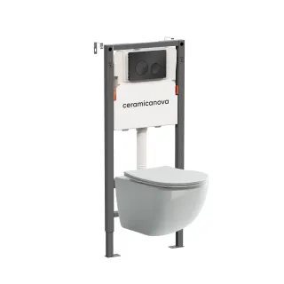 Комплект Ceramicanova подвесной унитаз Forma Rimless инсталляция Balance кнопка Circle чёрный матовый