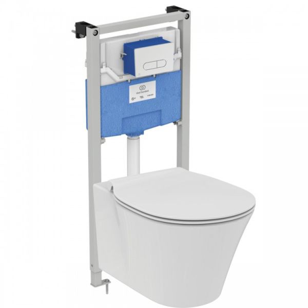 Комплект инсталляция с кнопкой смыва с подвесным унитазом Ideal Standard Prosys Connect Air R031001 с сиденьем микролифт