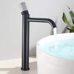 Смеситель для раковины Boch Mann Stella Stone B XL BM9971 с ручкой из натурального камня чёрный матовый