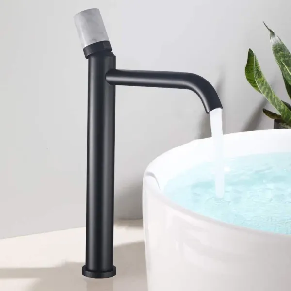 Смеситель для раковины Boch Mann Stella Stone B XL BM9971 с ручкой из натурального камня чёрный матовый