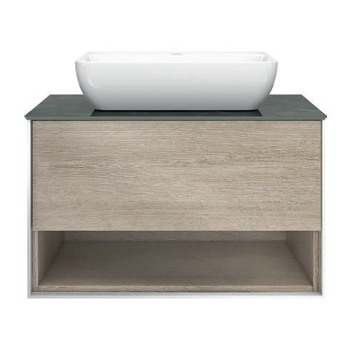 Kerama Marazzi Тумба PLAZA Modern PLB.M.80.1\OAK.O, подвесная 80 см,1 выдвижной ящик и открытая полка, цв.дуб Орегон