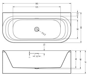 Акриловая ванна Riho Devotion Back2Wall Glossy Sparkle System Fall B096004005 180x80см с аэромассажем заполнение через перелив белый