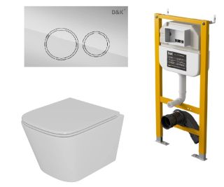 Комплект DK Унитаз подвесной безободковый (торнадо) белый DT1436516, Инсталляция DI8050127, Клавиша смыва DB1529001, хром (DS1431621)