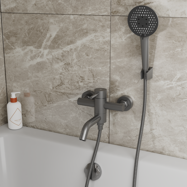 Смеситель для ванны с коротким изливом RUSH Melos (SUS1101-44Grey) Смеситель для ванны с коротким изливом RUSH Melos (SUS1101-44Grey)