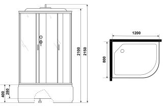 Душевая кабина Niagara NG-2510-14LP 120x80см серебро/тонированное