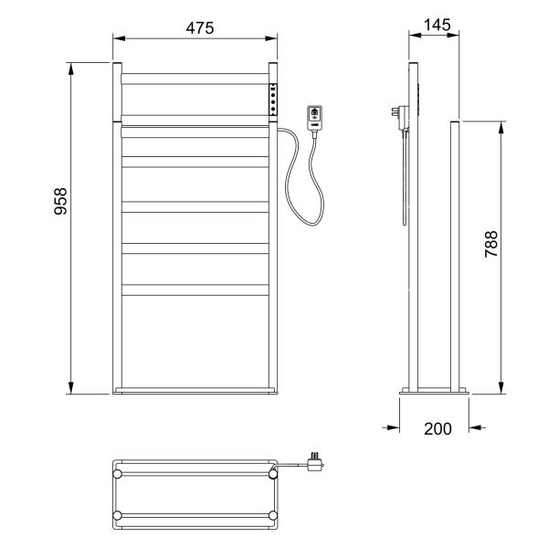 Напольный полотенцесушитель электрический Wonzon & Woghand Essen WW-A407-MB 47x95 см чёрный матовый