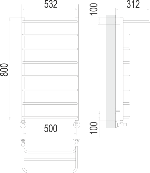 Полотенцесушитель водяной Terminus Полка П8 500х800