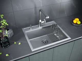 Комплект Paulmark: мойка Stepia 60 и ролл-мат Step PM115951-GRM+R375-BS серый металлик/брашированная нержавеющая сталь Комплект Paulmark: мойка Stepia 60 и ролл-мат Step PM115951-GRM+R375-BS серый металлик/брашированная нержавеющая сталь