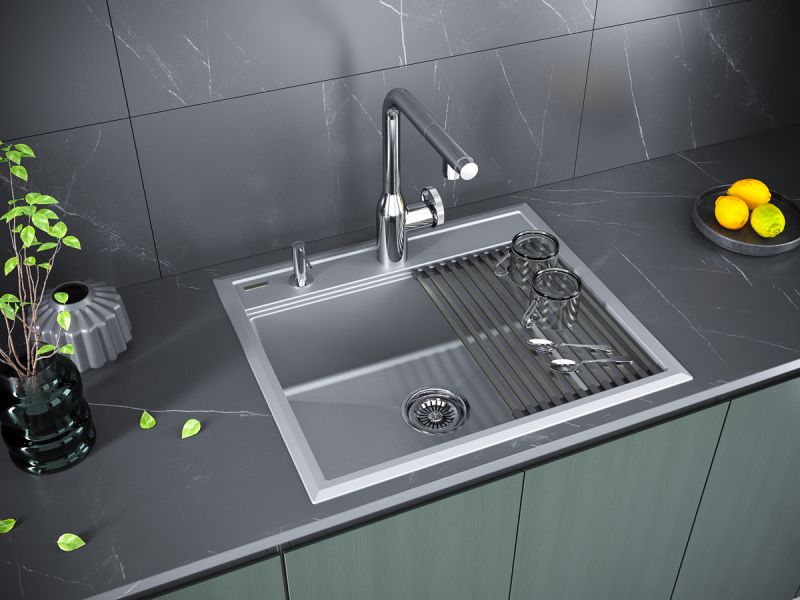Комплект Paulmark: мойка Stepia 60 и ролл-мат Step PM115951-GRM+R375-BS серый металлик/брашированная нержавеющая сталь