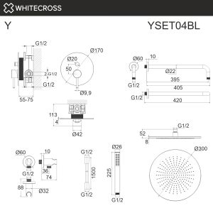 Душевой комплект WHITECROSS Y YSET04BL чёрный матовый