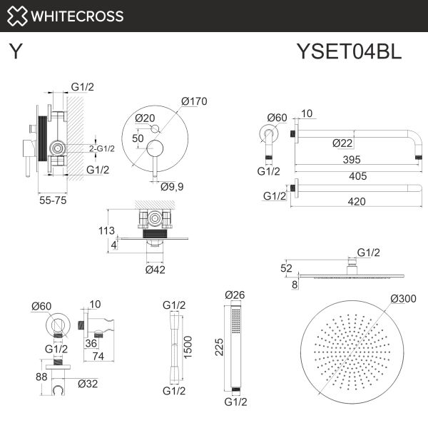Душевой комплект WHITECROSS Y YSET04GLB брашированное золото