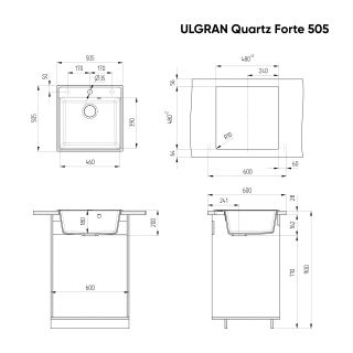 Кухонная мойка Ulgran Quartz Forte 505-05 бетон Кухонная мойка Ulgran Quartz Forte 505-05 бетон
