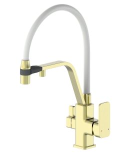 Смеситель для кухни Wonzon & Woghand WW-88458013-BG(MW) с гибким изливом и подключением фильтра брашированное золото/белый Смеситель для кухни Wonzon & Woghand WW-88458013-BG(MW) с гибким изливом и подключением фильтра брашированное золото/белый