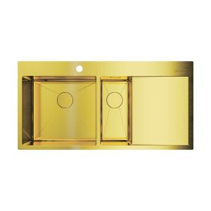 Мойка кухонная Omoikiri Akisame 100-2-LG-L нерж. сталь/светлое золото