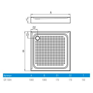 Поддон Erlit Comfort ER100H низкий прямоугольный 100 ABS в сборе