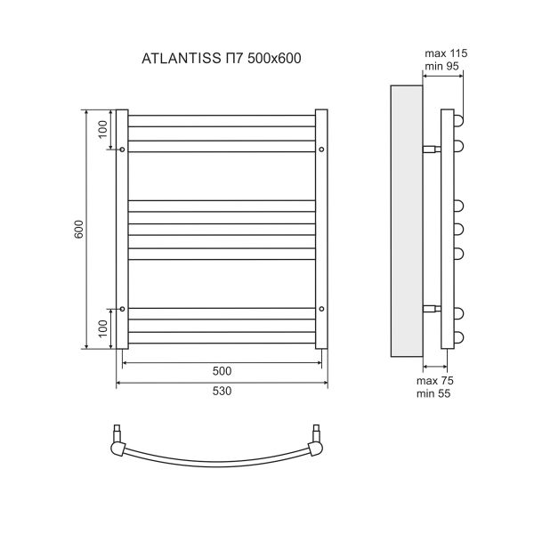 Полотенцесушитель водяной Lemark Atlantiss П7 LM32607R 500x600