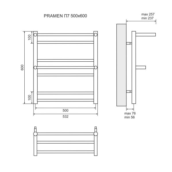 Полотенцесушитель водяной Lemark Pramen П7 LM33607 500x600