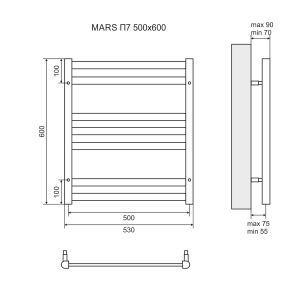 Полотенцесушитель водяной Lemark Mars П7 LM35607 500x600