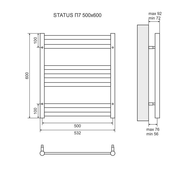 Полотенцесушитель электрический Lemark Status П7 LM44607E 500x600, левый/правый