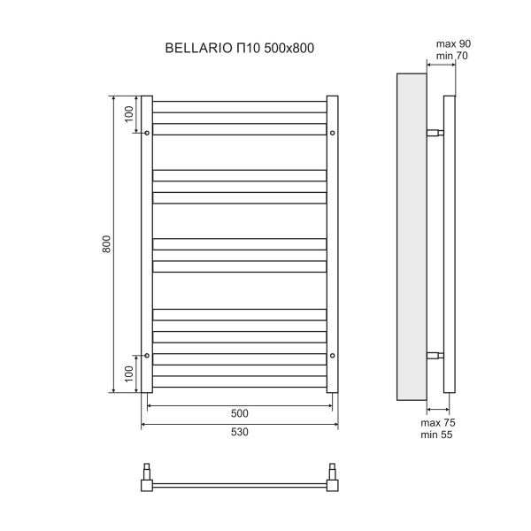 Полотенцесушитель водяной Lemark Bellario П10 LM68810 500x800