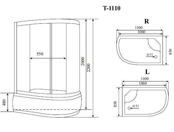 Timo Standart T-1110 R душевая кабина (110*85*220)
