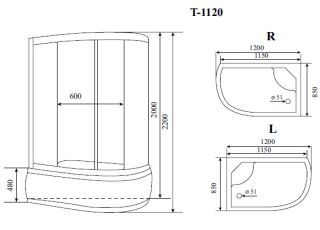 Timo Standart T-1120 P L душевая кабина (120*85*220)