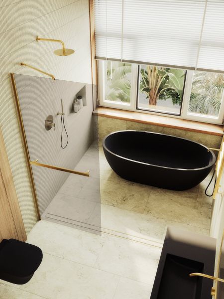 Душевая перегородка MaybahGlass MGD-727-3ш 79см золото