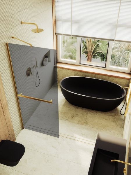 Душевая перегородка MaybahGlass MGD-729-3ш 79см золото