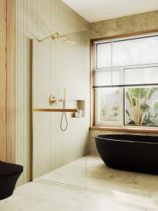 Душевая перегородка MaybahGlass MGD-726-3ш 79см золото