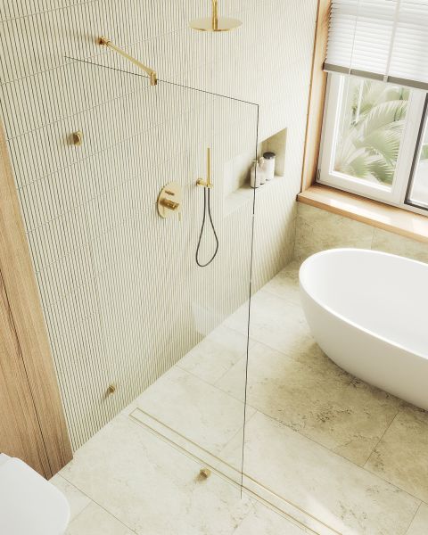 Душевая перегородка MaybahGlass MGD-259-3 79см золото