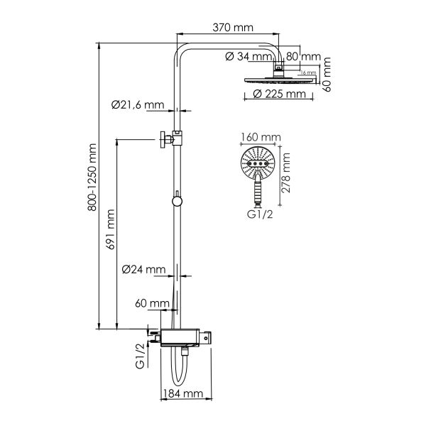 Душевой комплект WasserKRAFT A113.067.059.CH Thermo хром Душевой комплект WasserKRAFT A113.067.059.CH Thermo хром